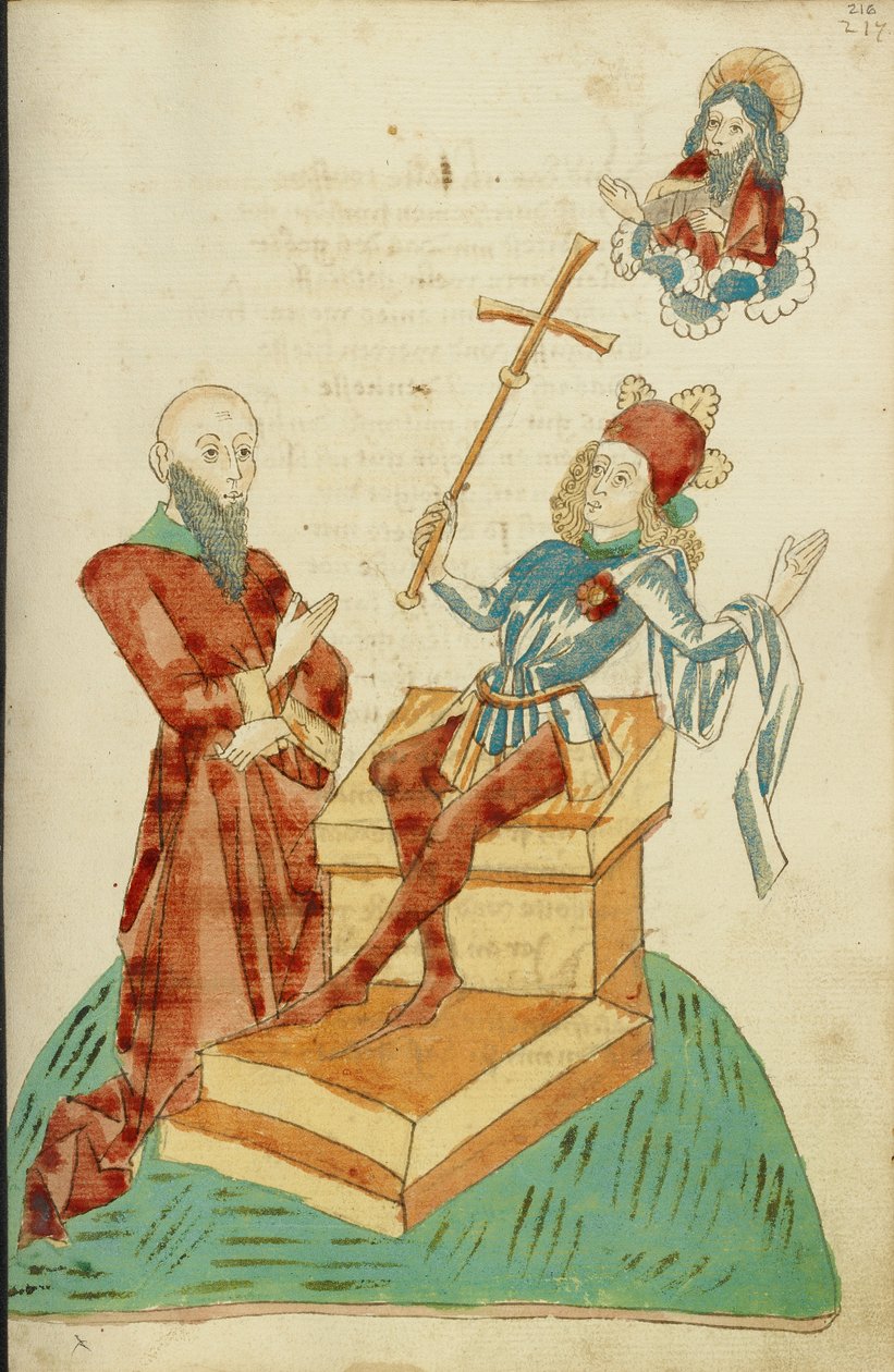 Ein heidnischer Gelehrter vor Josaphat, der auf Gott den Vater im Himmel zeigt von Hans Schilling