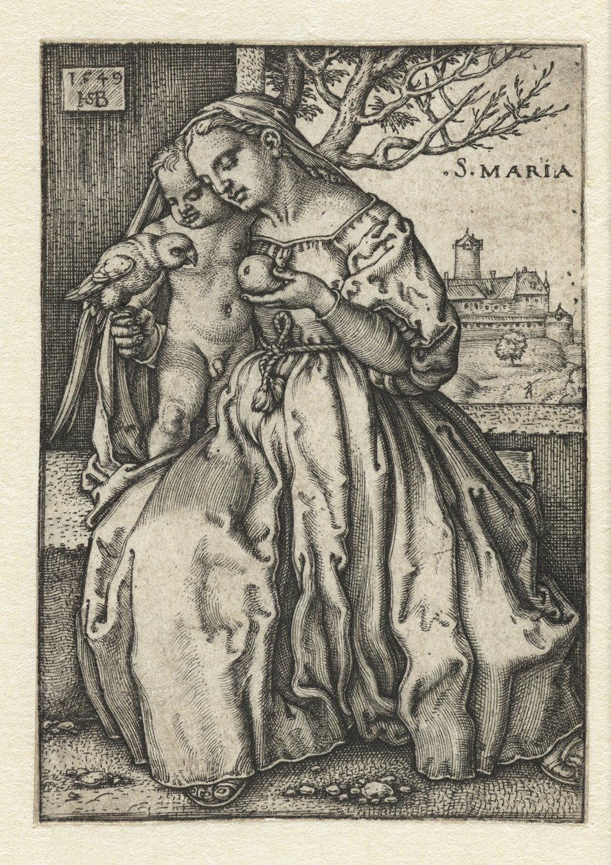 Maria mit Kind und Papagei und Birne von Hans Sebald Beham