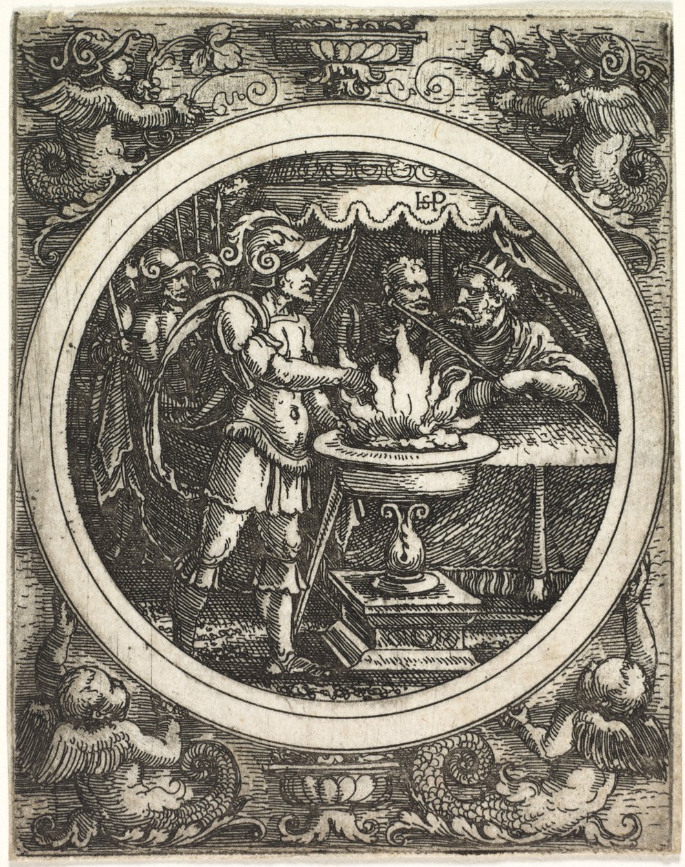 Mucius Scaevola hält seine Hand ins Feuer, ca. 1520 von Hans Sebald Beham