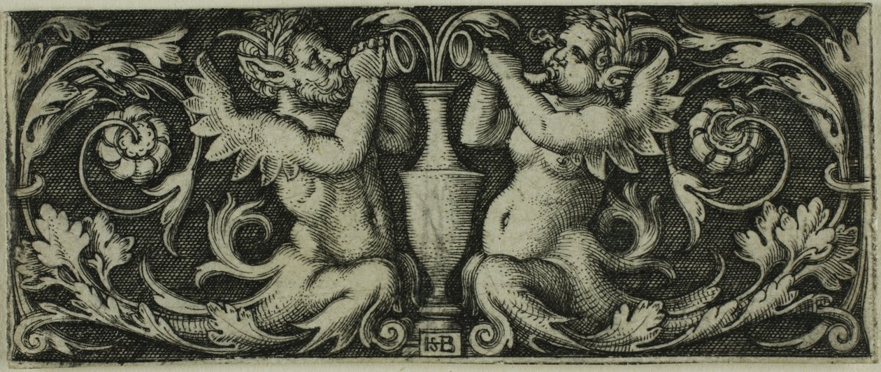 Ornament mit zwei Tritonen, aus Vier Vignetten von Hans Sebald Beham