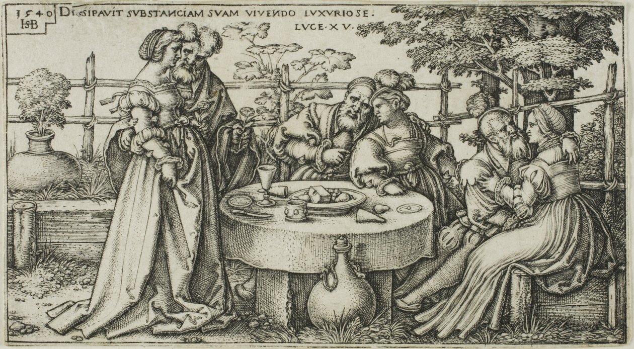 Der verlorene Sohn verschwendet sein Vermögen, Platte zwei aus Die Geschichte des verlorenen Sohnes von Hans Sebald Beham