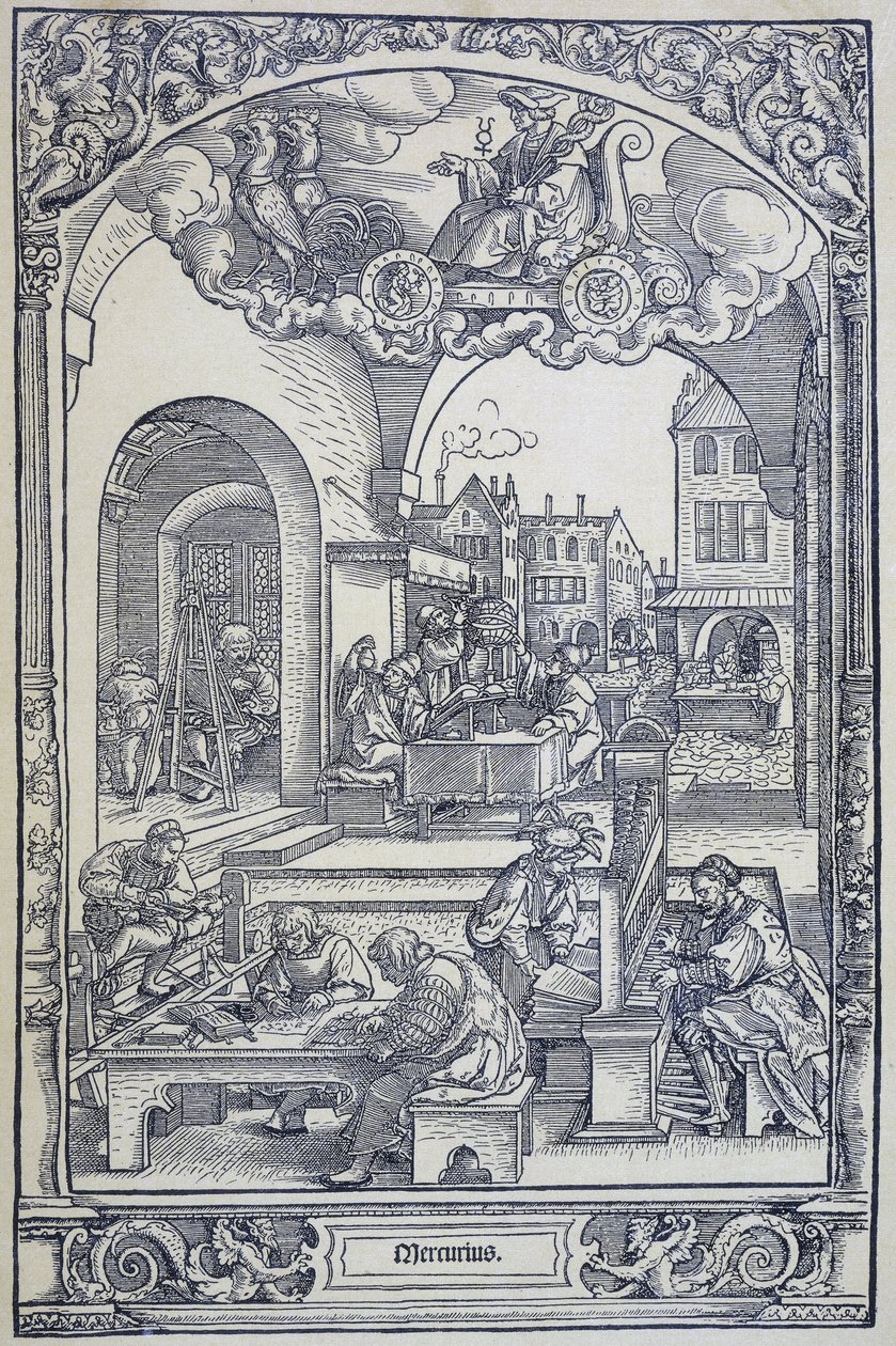 Der Planet Merkur und Künstler, Gelehrte und Techniker, ca. 1535 (Gravur) von Hans Sebald Beham