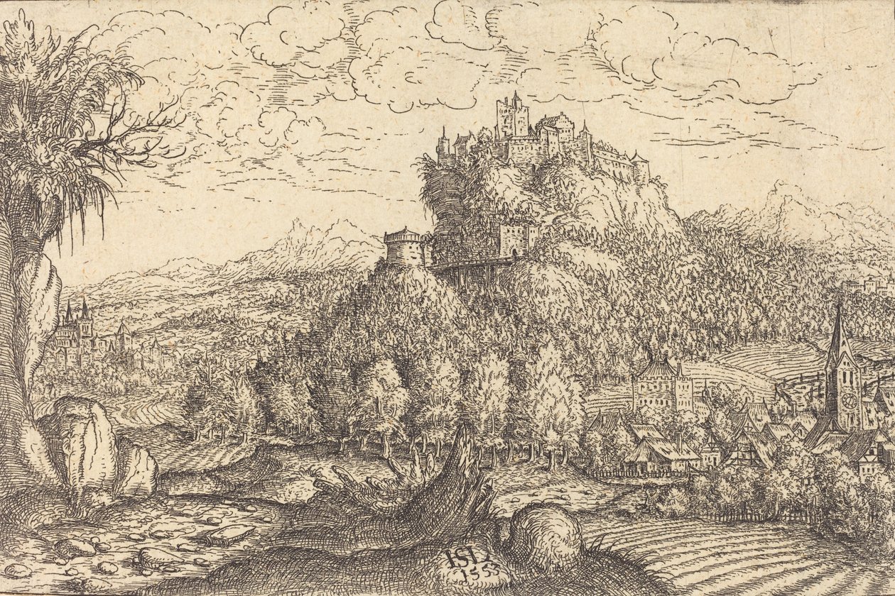 Landschaft mit einem Schloss in der Mitte, 1553 von Hans Sebald Lautensack