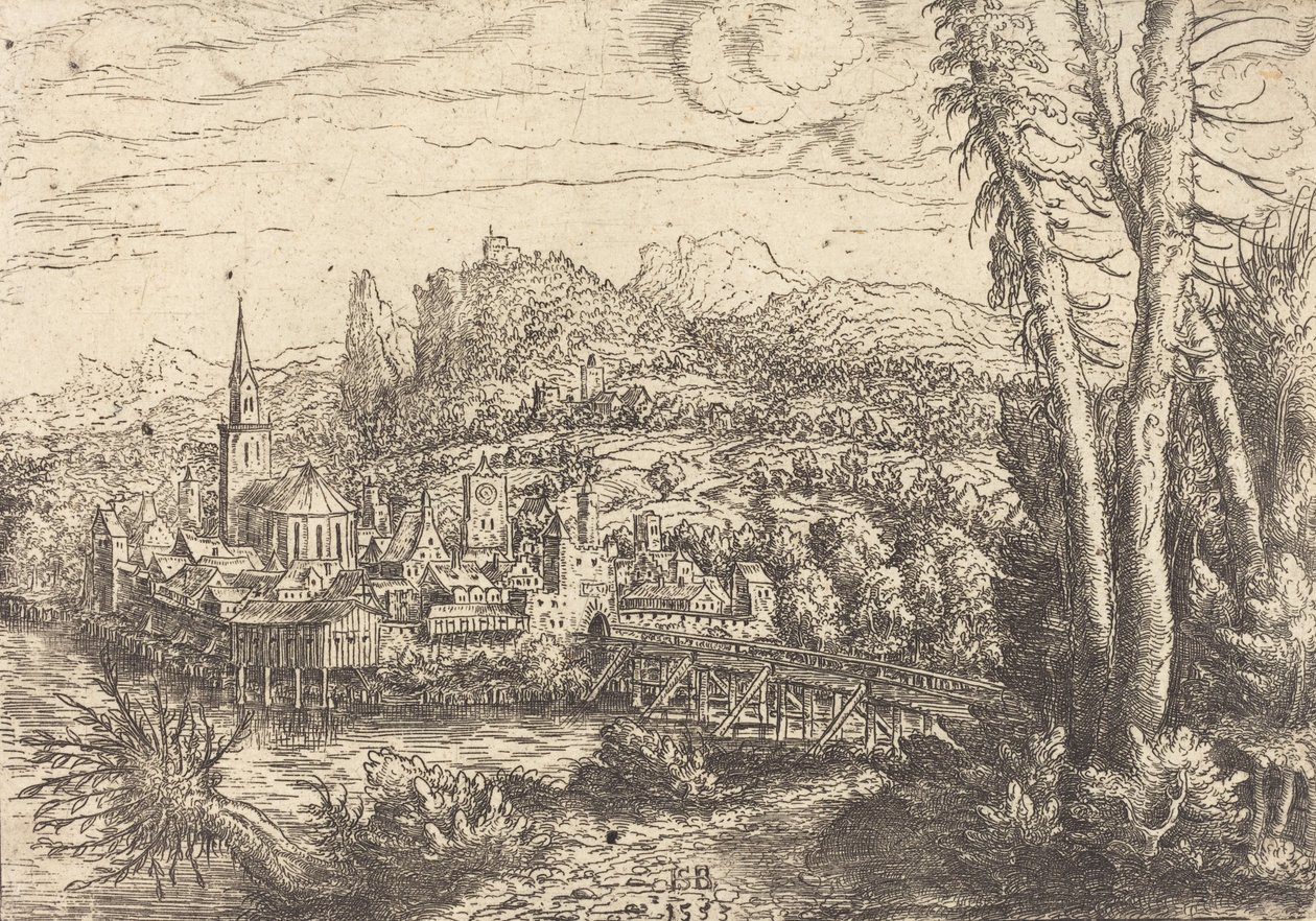 Blick auf eine Stadt in der Nähe eines Flusses von Hans Sebald Lautensack