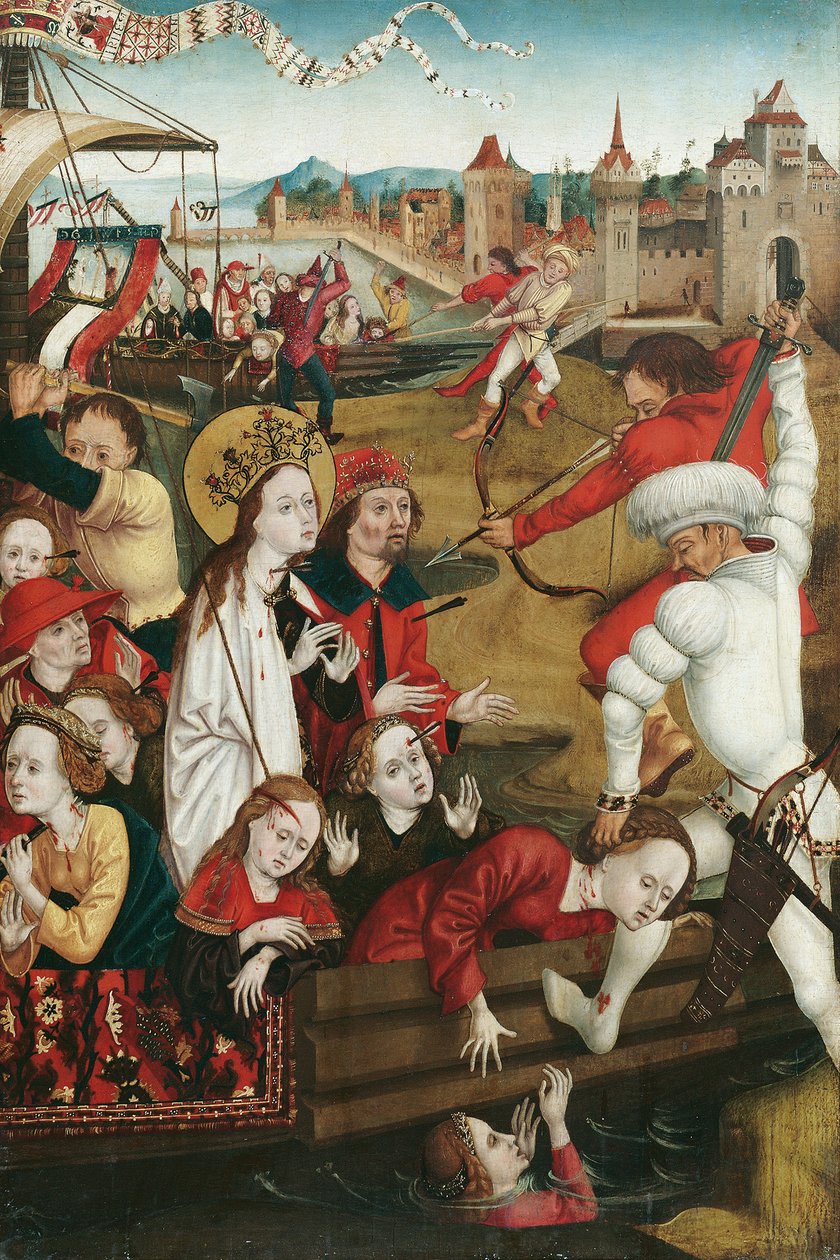 Martyrium der hl. Ursula und ihrer Gefährtinnen (Vorderseite); Untere Hälfte einer Heiligenfigur (Rückseite) von Hans Siebenbürger