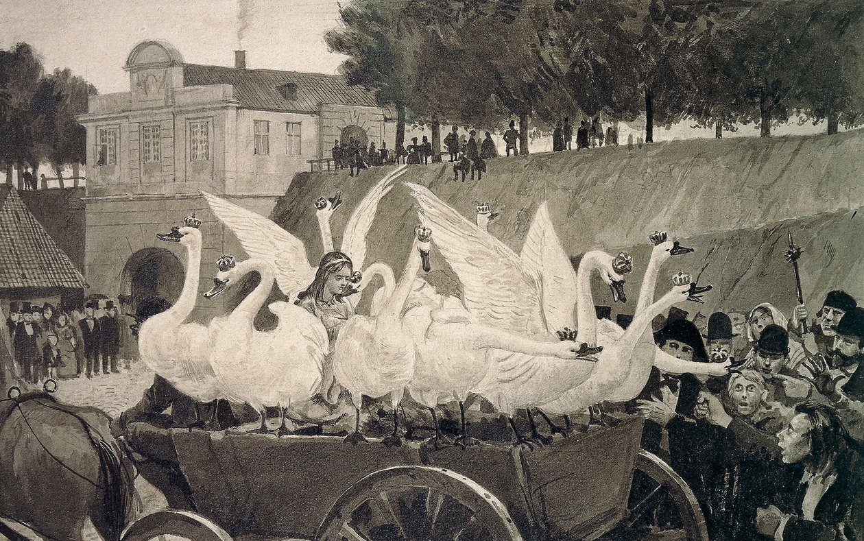 Wilde Schwäne, Illustration von Hans Tegner (1853-1932) für Märchen von Hans Christian Andersen (1805-1875) von Hans Tegner
