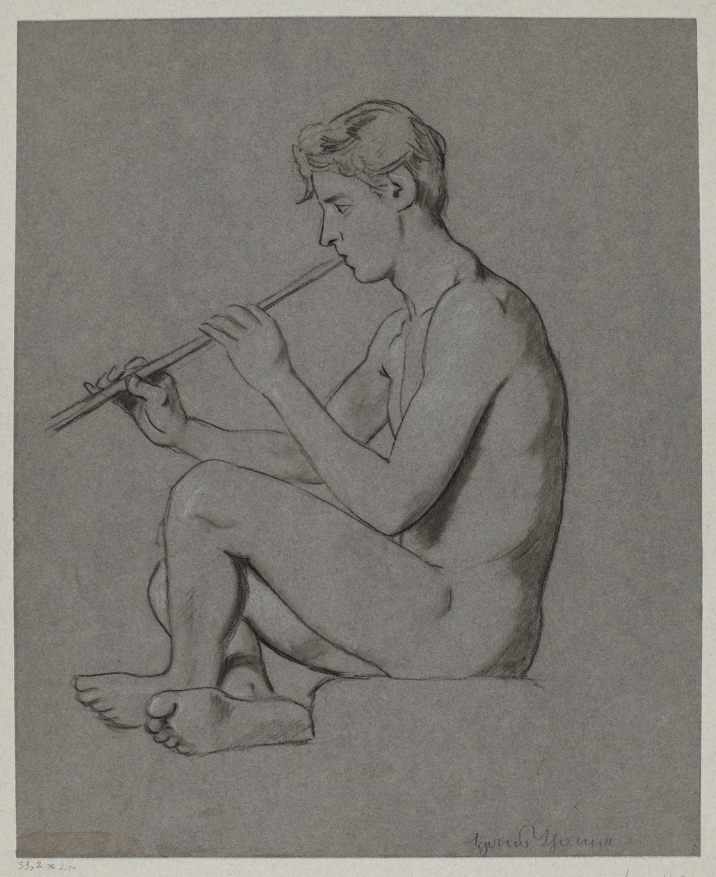 Akt eines jungen Mannes, der Flöte spielt von Hans Thoma