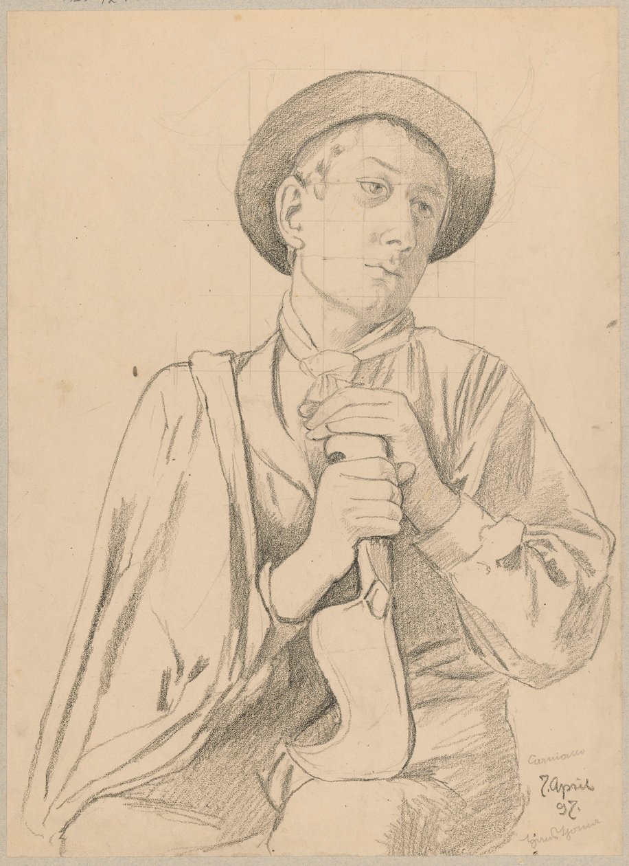 Studie eines jungen Italieners in Tracht - Gärtner aus Cargnacco von Hans Thoma