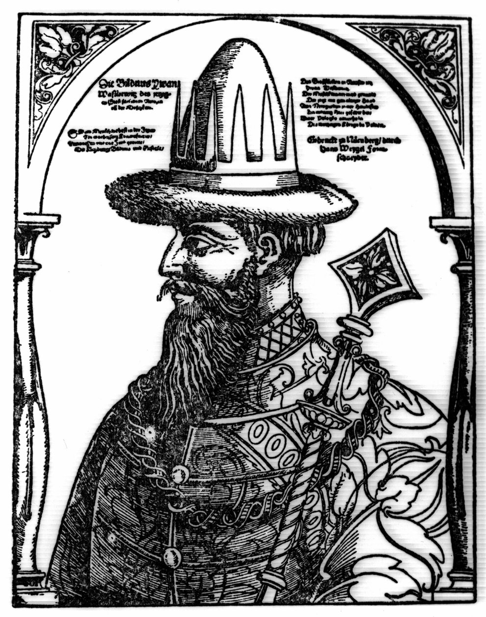 Porträt von Iwan IV. dem Schrecklichen (1533 - 1584), russischer Zar. Holzschnitt von Hans Weygel von Hans Weigel