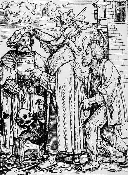Tod und der Ratsherr, aus Der Totentanz, graviert von Hans Lutzelburger, ca. 1538 von Hans after Holbein the Younger