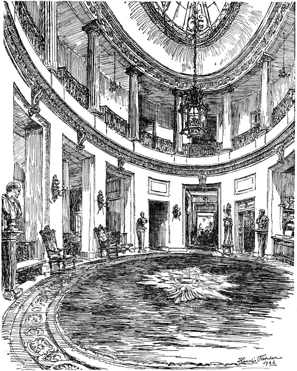 Eingangshalle des RAC-Clubhauses, Pall Mall, London, 1946 von Hanslip Fletcher