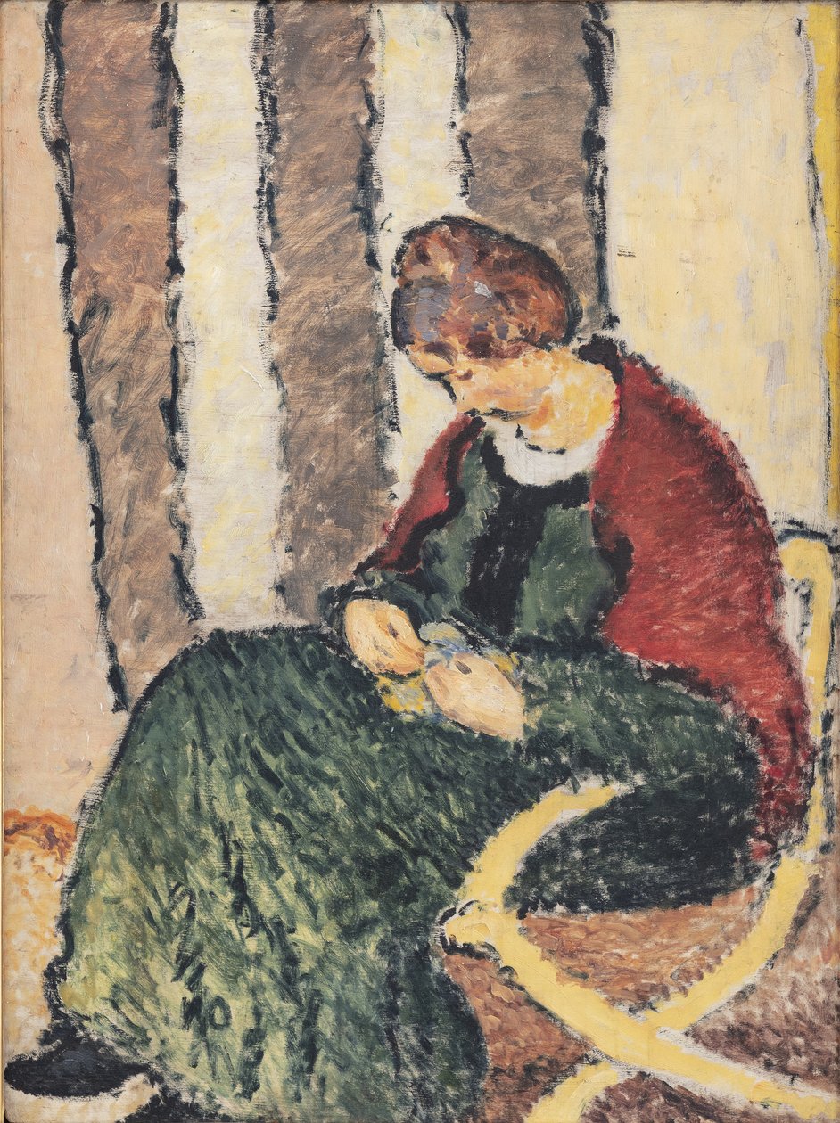 Die Schwester des Künstlers, Anna Giersing, mit einem roten Schal von Harald Giersing