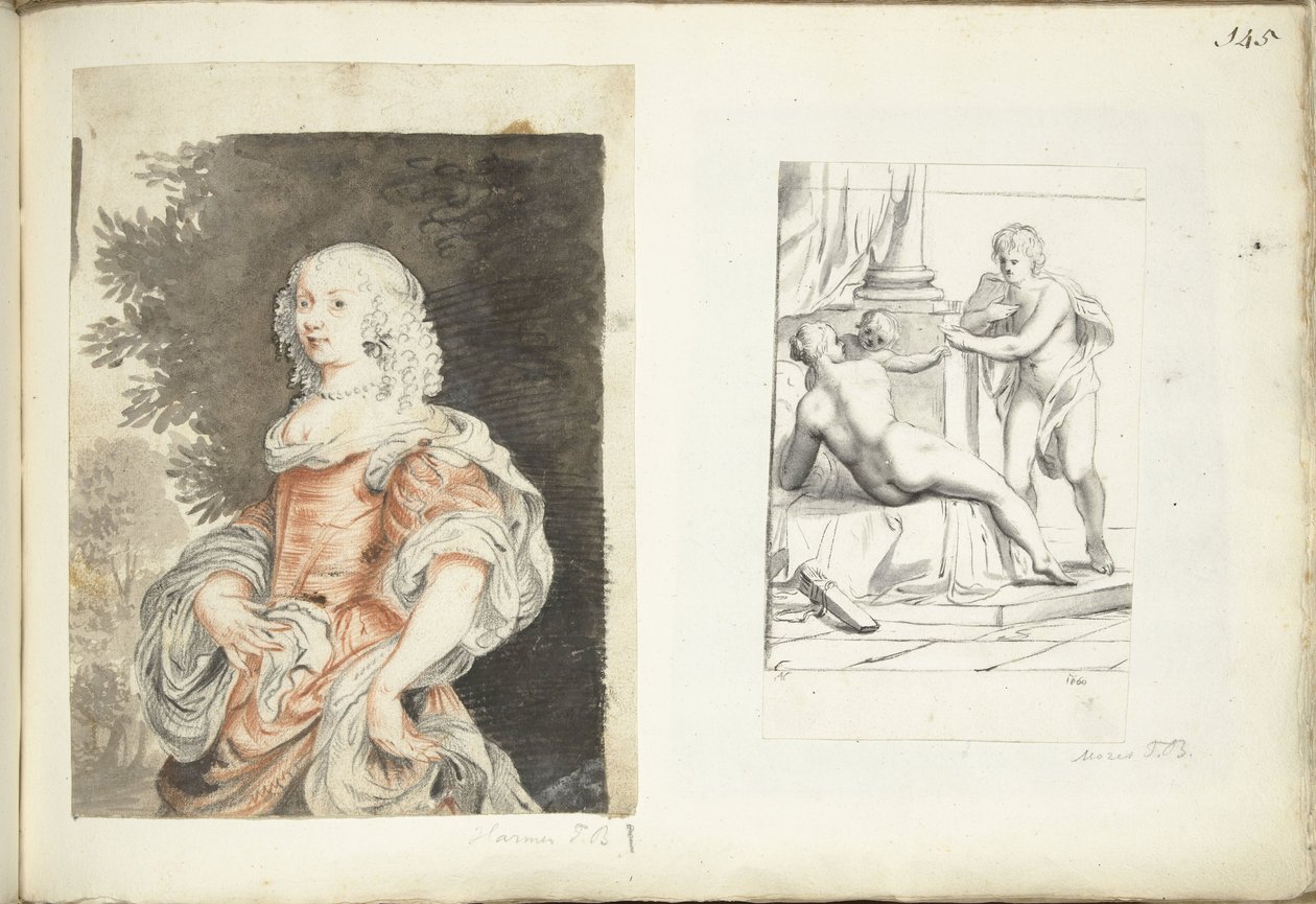 Porträt einer Frau und Venus, Amor und Mars von Harmen ter Borch (possibly)