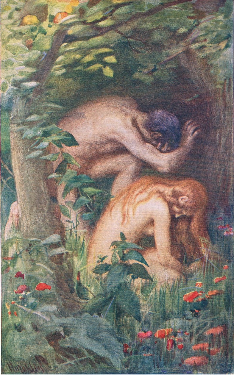 Adam und Eva, Illustration aus Bilder, die lehren Die Kronenserie, 1920 von Harold Copping