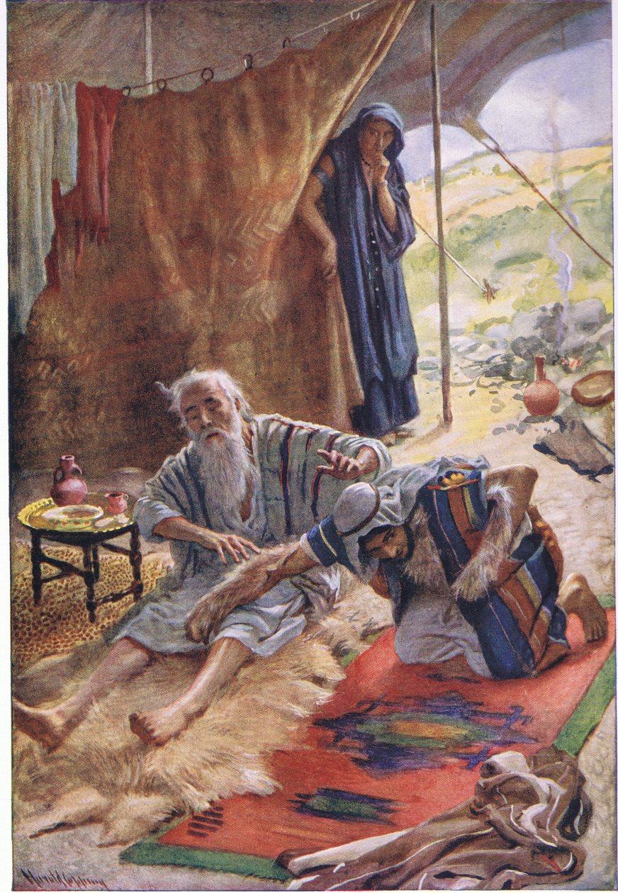 Isaak segnet seinen Sohn Jakob, Illustration aus Pictures That Teach The Crown Series, 1920 von Harold Copping