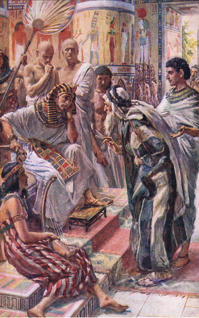 Jakob vor dem Pharao, Illustration aus Bilder, die lehren Die Kronenserie, 1920 von Harold Copping