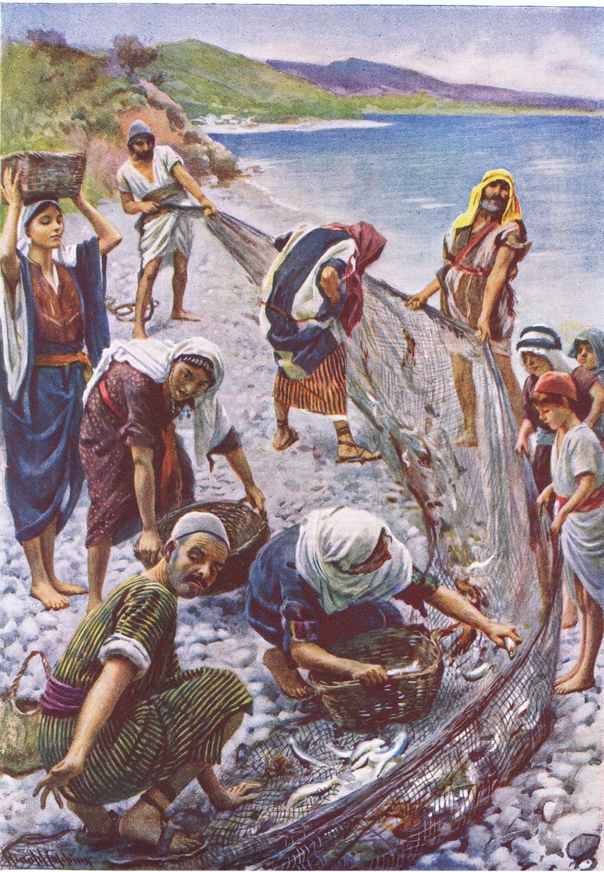 Das Schleppnetz, Illustration aus Harold Copping Pictures: The Crown Series, ca. 1920er Jahre von Harold Copping