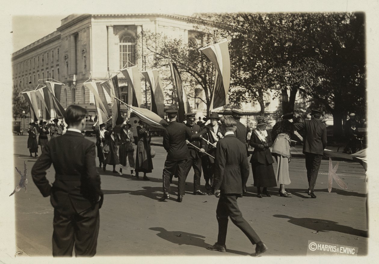 Polizei beschlagnahmt die Banner der Suffragetten, bevor sie den US-Senat erreichen von Harris & Ewing