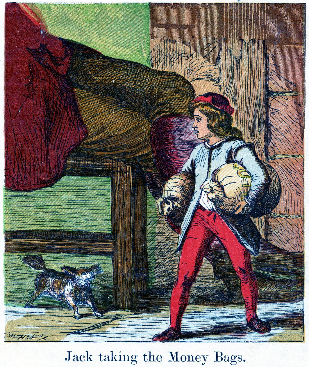 Jack nimmt die Geldsäcke aus der Burg des Riesen, 1867 von Harrison William Weir