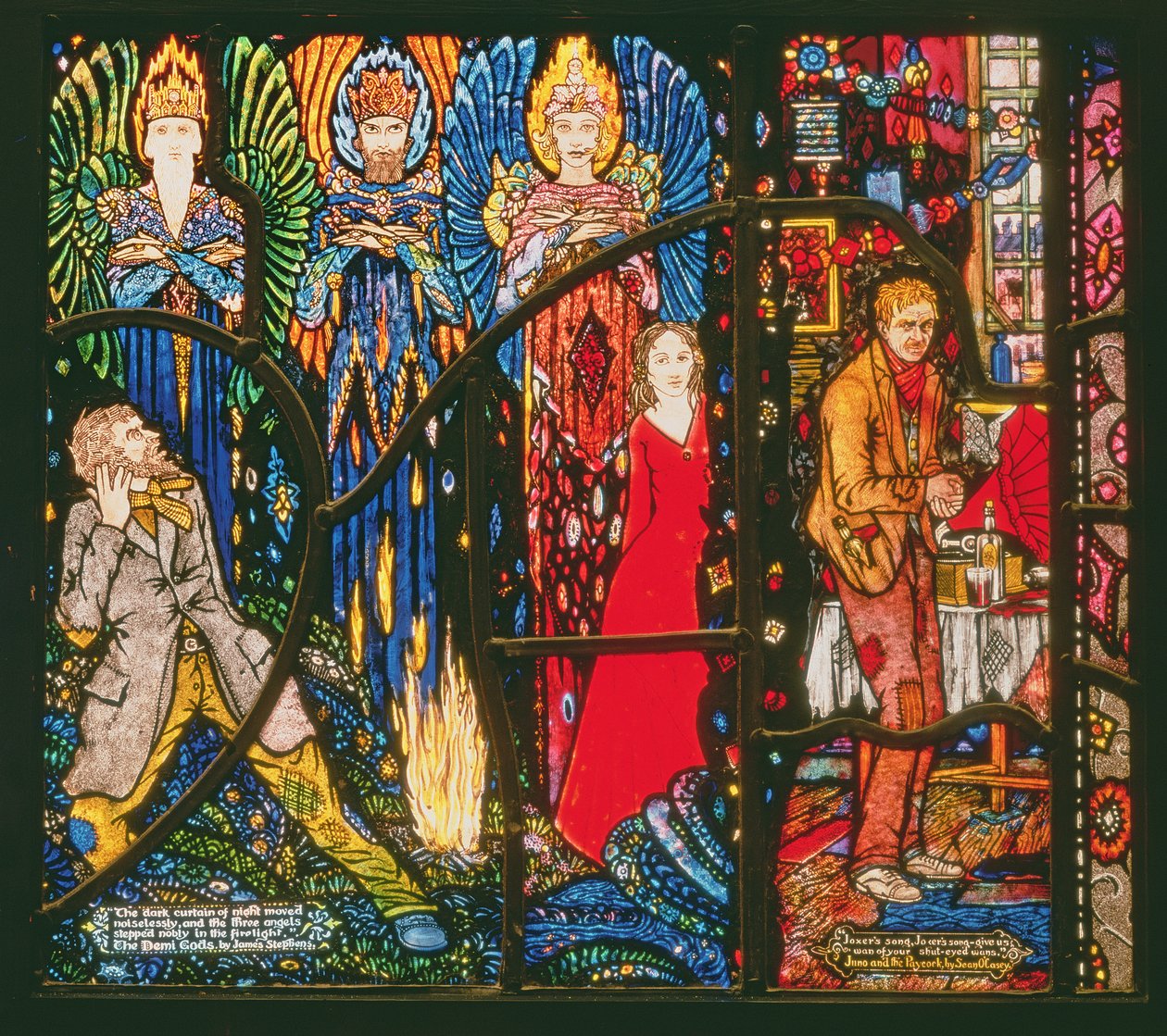 Detail aus dem Genfer Fenster, das The Demi Gods von James Stephens und Juno and the Paycock von Sean O