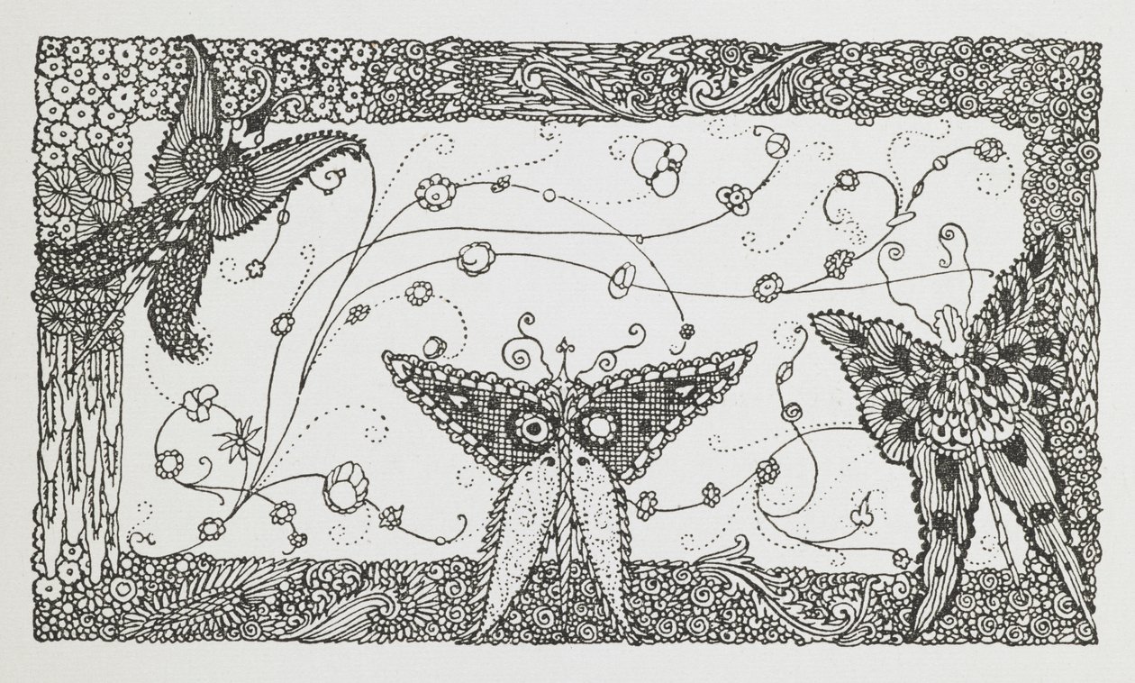 Illustration zur Geschichte Riquet mit dem Schopf. Ein Schmetterlingsdesign. von Harry Clarke