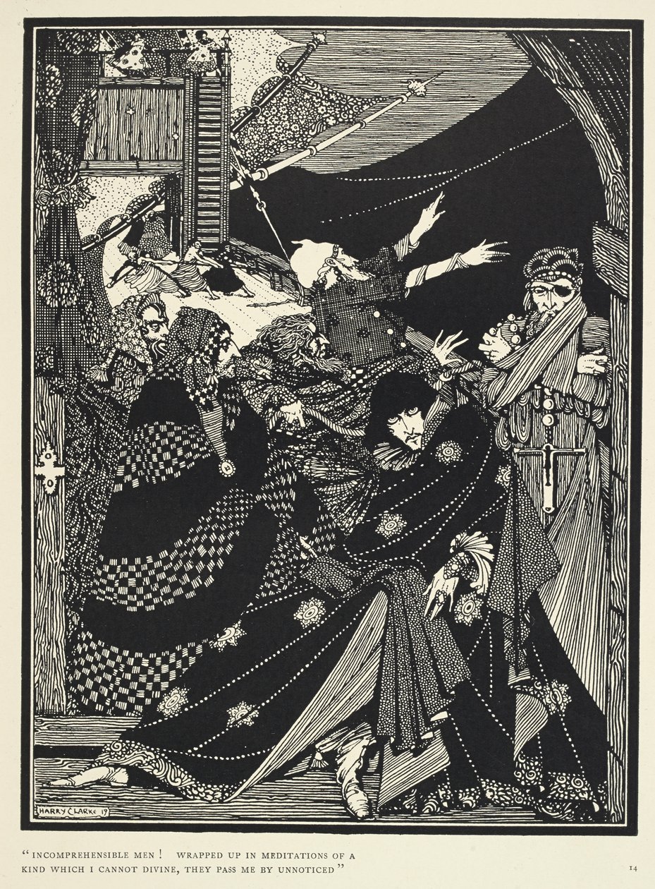 "Unverständliche Männer! In Meditationen einer Art vertieft, die ich nicht ergründen kann, gehen sie an mir vorbei, ohne mich zu bemerken." Illustration für die Geschichte 