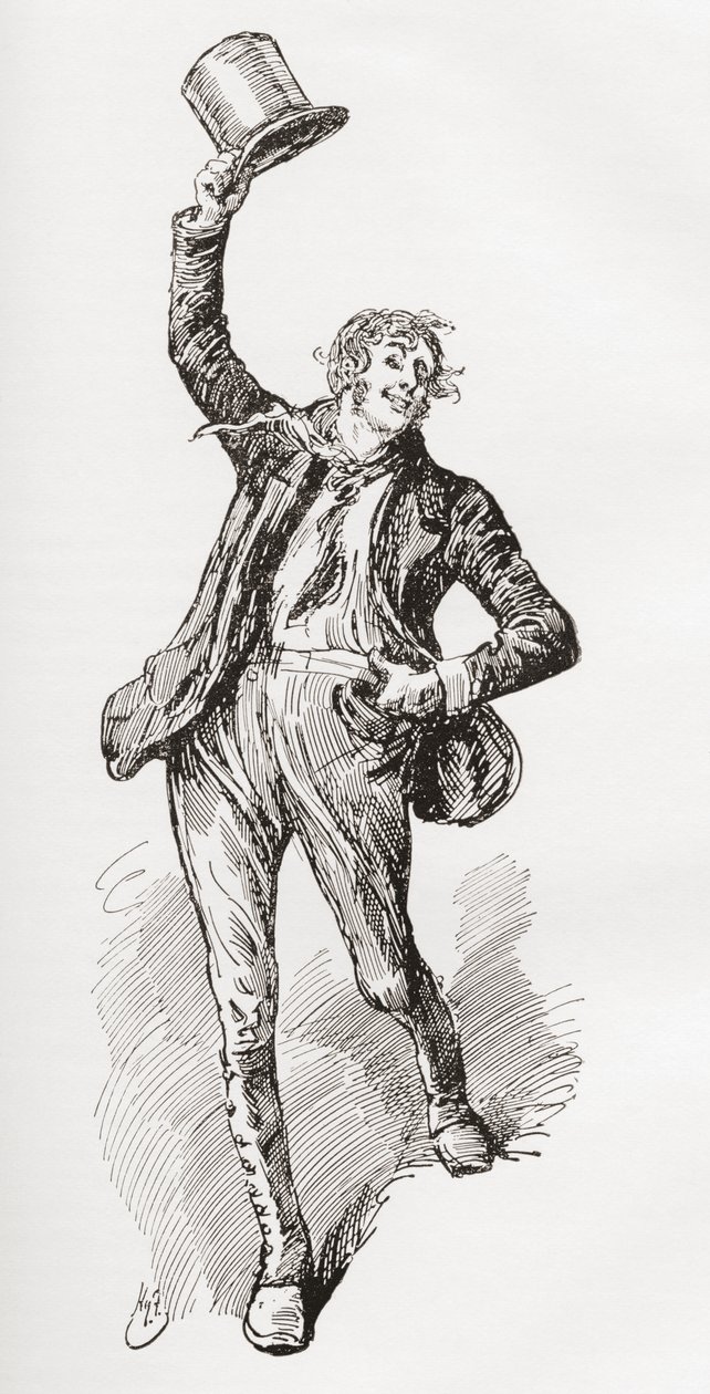 Mark Tapley. Illustration von Harry Furniss für den Charles Dickens Roman Martin Chuzzlewit, aus der Testimonial Edition, veröffentlicht 1910. von Harry Furniss