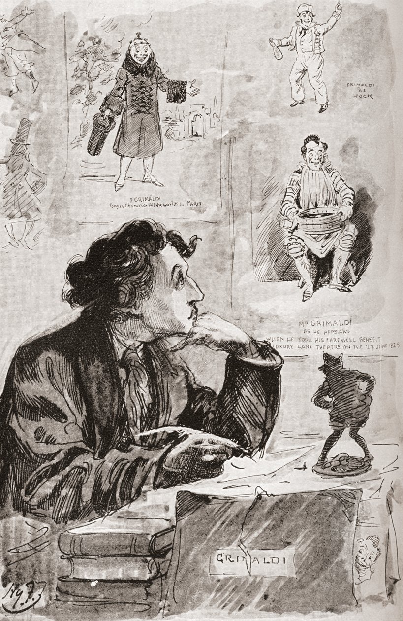 Erinnerungen an Grimaldi. Illustration von Harry Furniss für den Charles Dickens Roman Memoiren von Joseph Grimaldi, aus der Testimonial Edition, veröffentlicht 1910 von Harry Furniss