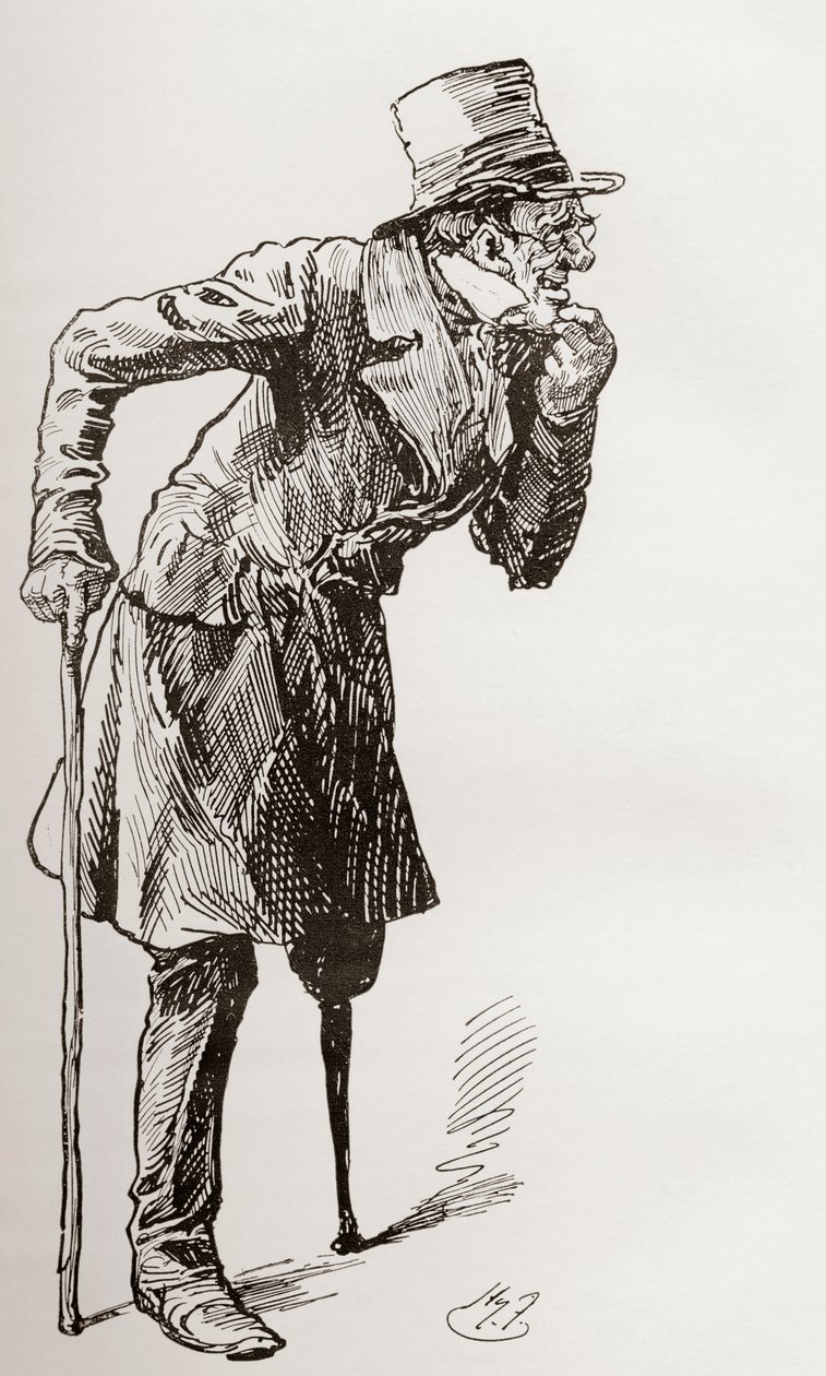 Silas Wegg auf dem Weg zur Laube von Harry Furniss