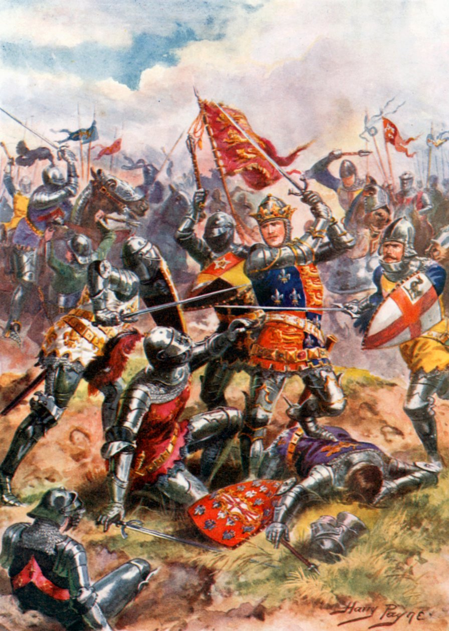 König Heinrich V. kämpft mit heldenhaftem Mut. Schlacht von Agincourt von Harry Payne