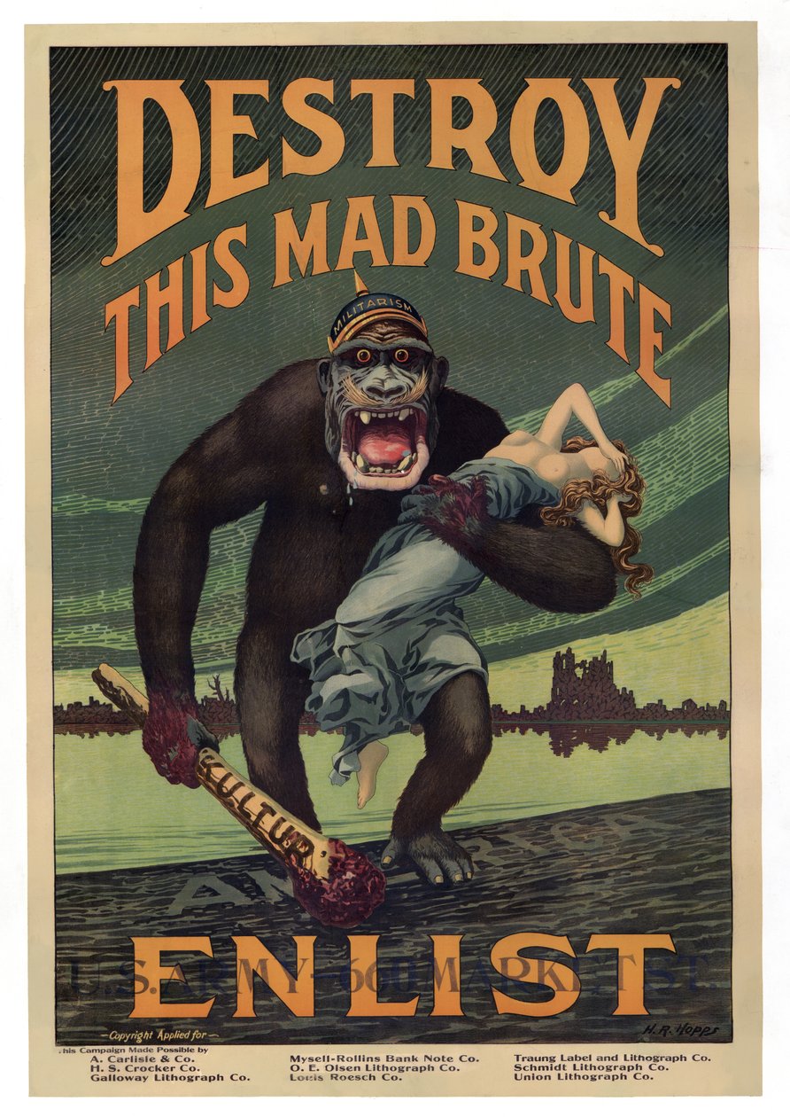 Rekrutierungskampagne "Zerstöre diesen verrückten Unhold - Melde dich", veröffentlicht 1917 von Harry R. Hopps