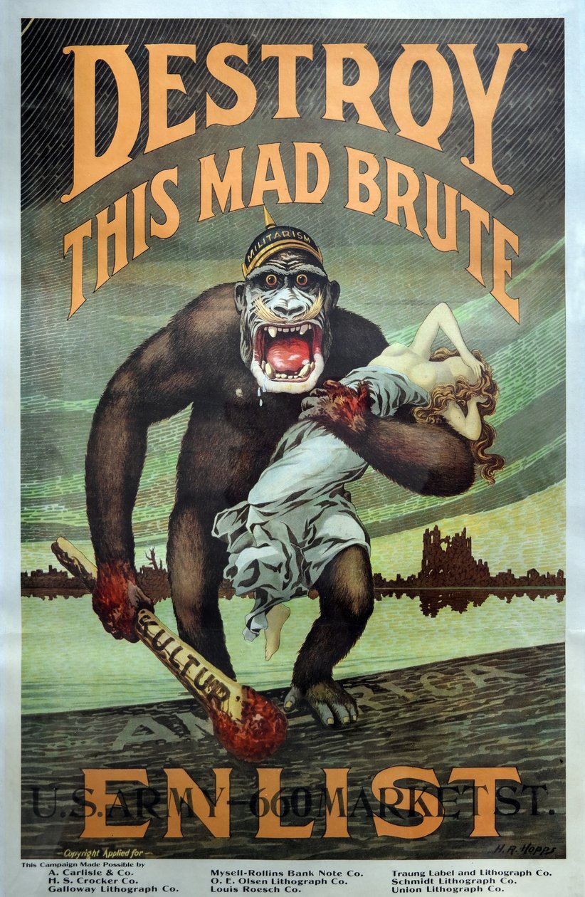 US-Militär WW1 Rekrutierungskampagne "Zerstöre diesen verrückten Unhold - Melde dich an" veröffentlicht 1917 von Harry R. Hopps