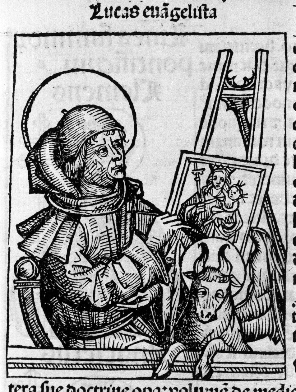 Darstellung des Evangelisten Lukas. Gravur aus „Liber chronicarum“ (Nürnberger Chroniken) von Hartmann Schedel 1493 von Hartmann Schedel