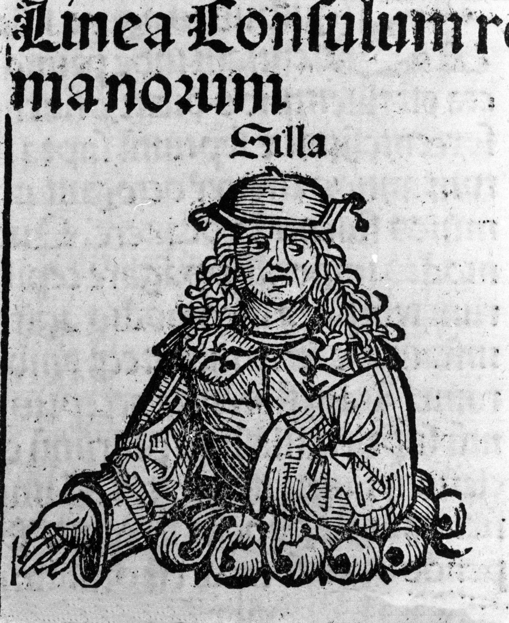 Darstellung des römischen Politikers Lucius Cornelius Sulla (Silla oder Sylla) (138-68 v. Chr.) Holzschnitt aus „Chronicles of Nuremberg“ von Hartmann Schedel von Hartmann Schedel