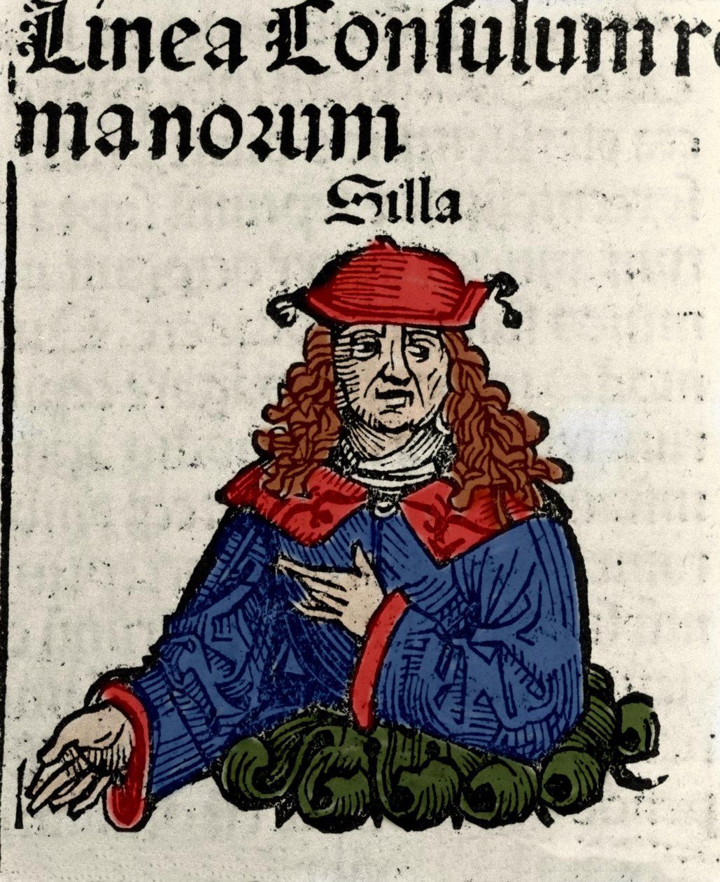 Darstellung des römischen Politikers Lucius Cornelius Sulla (Silla oder Sylla) (138-68 v. Chr.) Xylographie aus den „Chroniken von Nürnberg“ von Hartmann Schedel von Hartmann Schedel