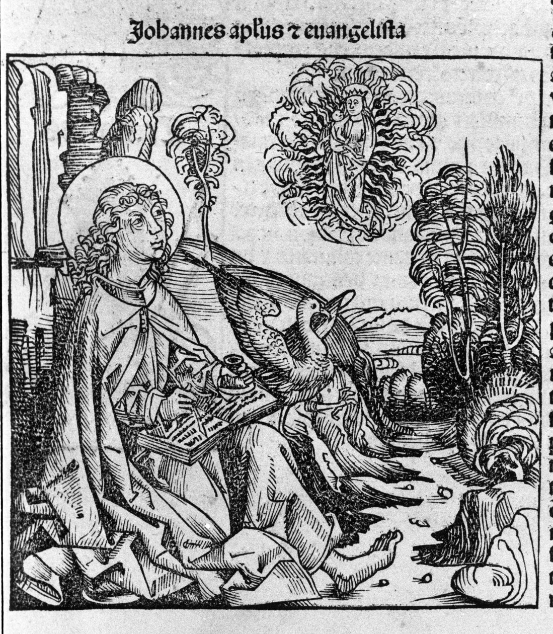 Darstellung des Evangelisten Johannes. Gravur aus „Liber chronicarum“ (Nürnberger Chroniken) von Hartmann Schedel 1493 von Hartmann Schedel
