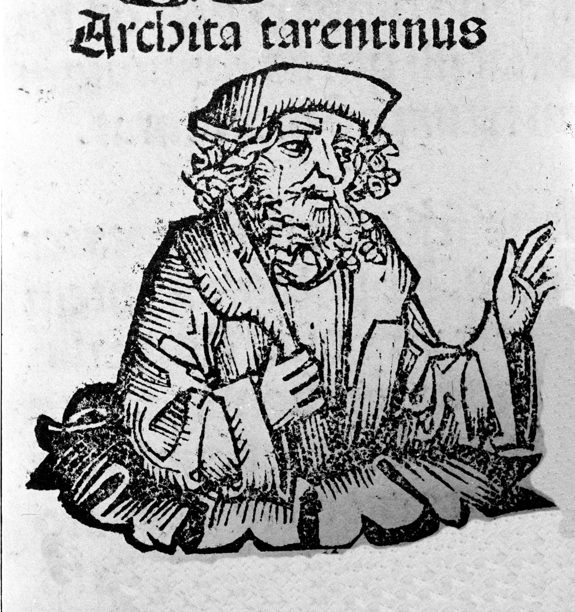 Der griechische Philosoph Archytas von Tarent (435-347 v. Chr.), Pythagoreer, Mathematiker, Astronom. Xylographie aus „Chroniken von Nürnberg“ von Hartmann Schedel von Hartmann Schedel