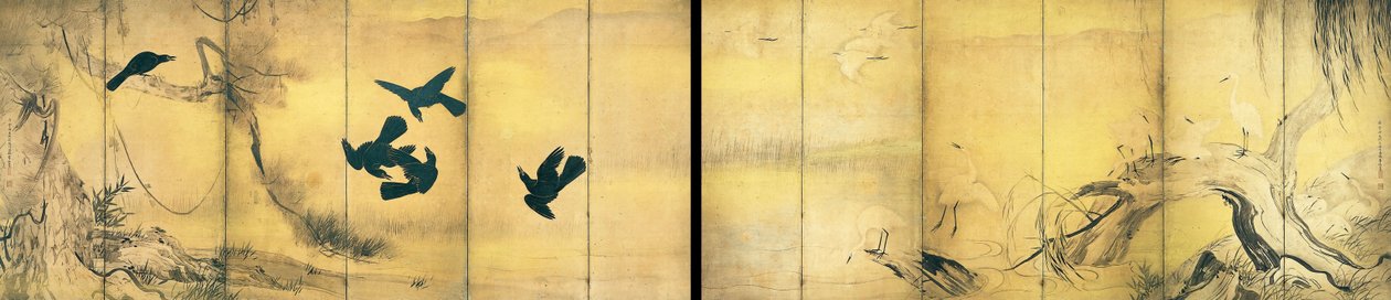Krähen und Reiher (Wichtiges Kulturgut) von Hasegawa Tohaku