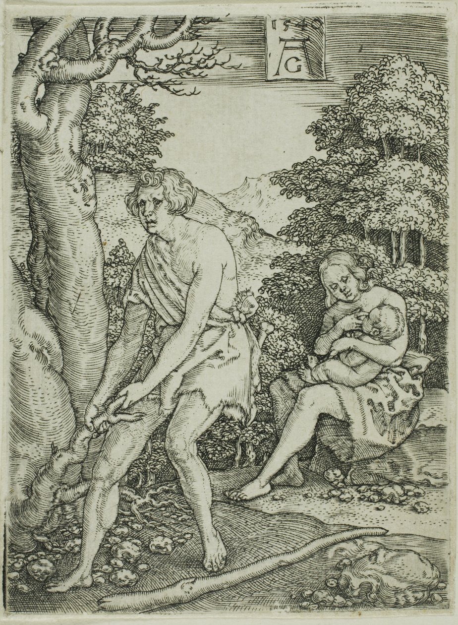 Adam und Eva bei der Arbeit, aus Die Geschichte von Adam und Eva von Heinrich Aldegrever