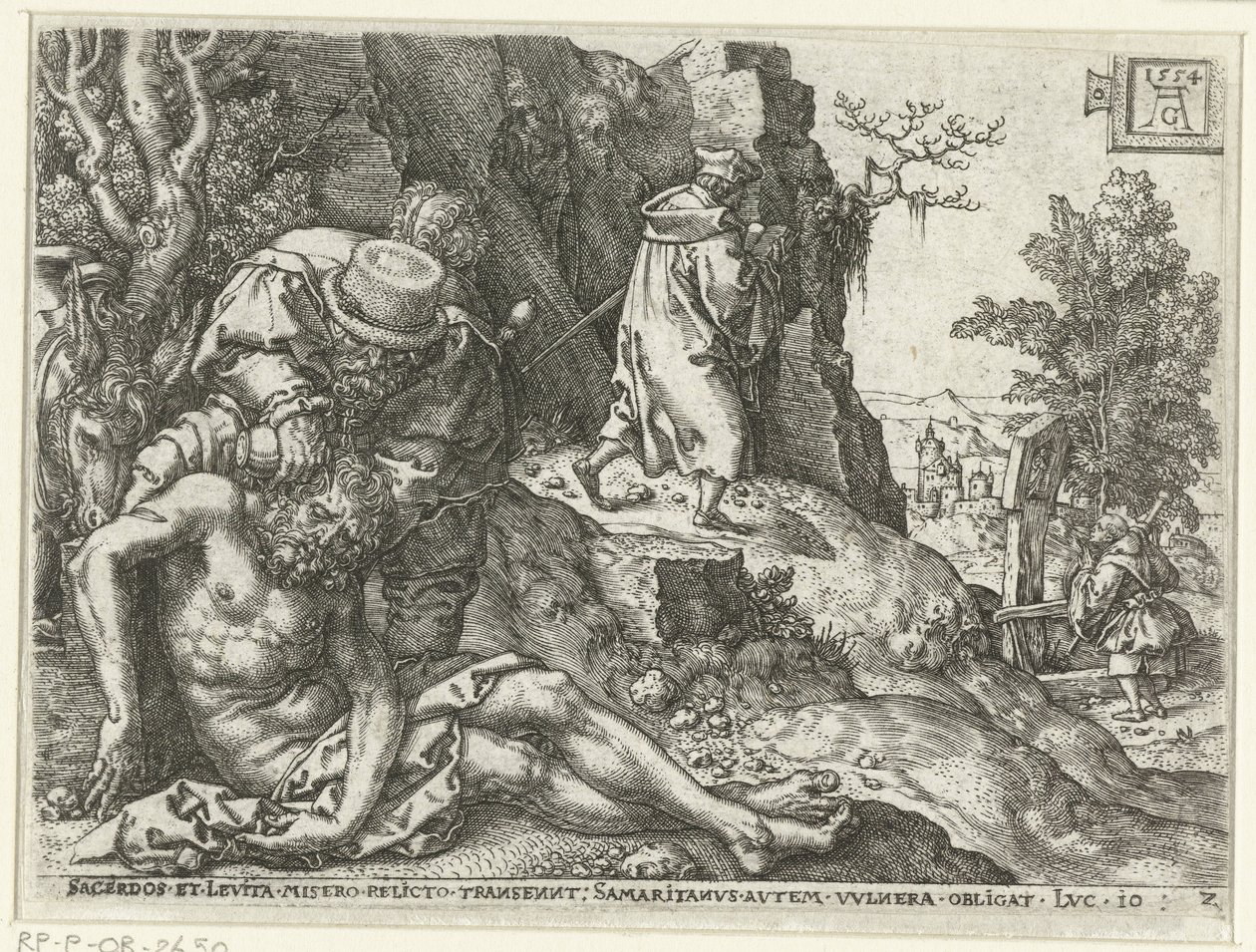 Der barmherzige Samariter pflegt die Wunden von Heinrich Aldegrever