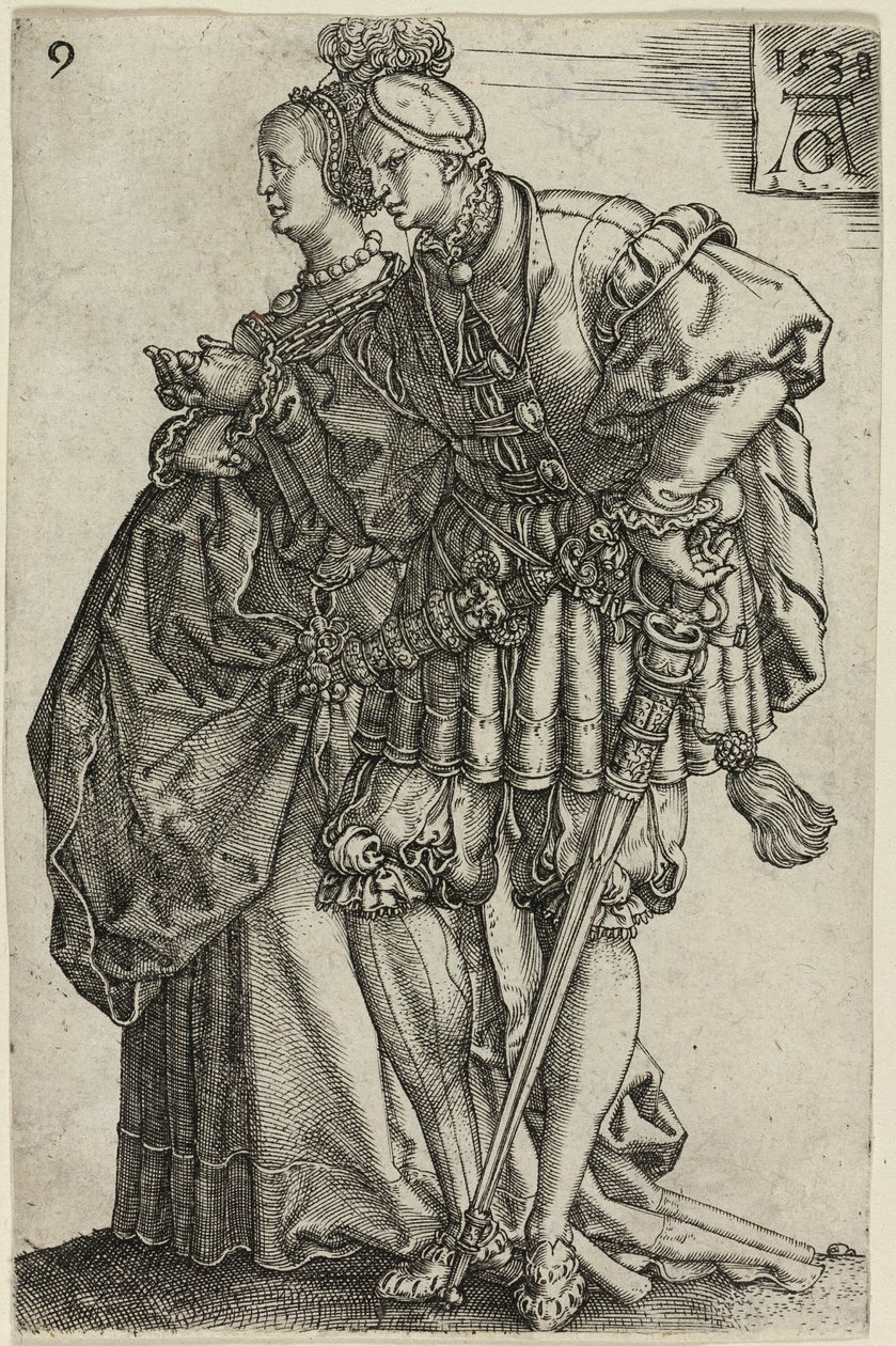 Tanzendes Paar, Platte neun aus Die großen Hochzeits-Tänzer von Heinrich Aldegrever