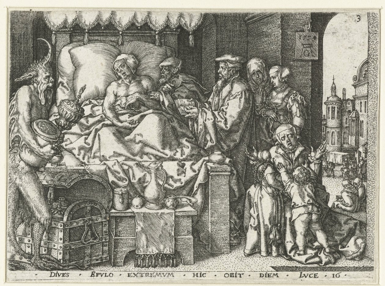 Der reiche Mann auf seinem Sterbebett (Parabel von Lazarus und dem reichen Mann) von Heinrich Aldegrever