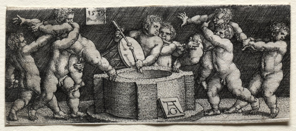 Acht nackte Kinder an einem Brunnen, 1539 von Heinrich Aldegrever