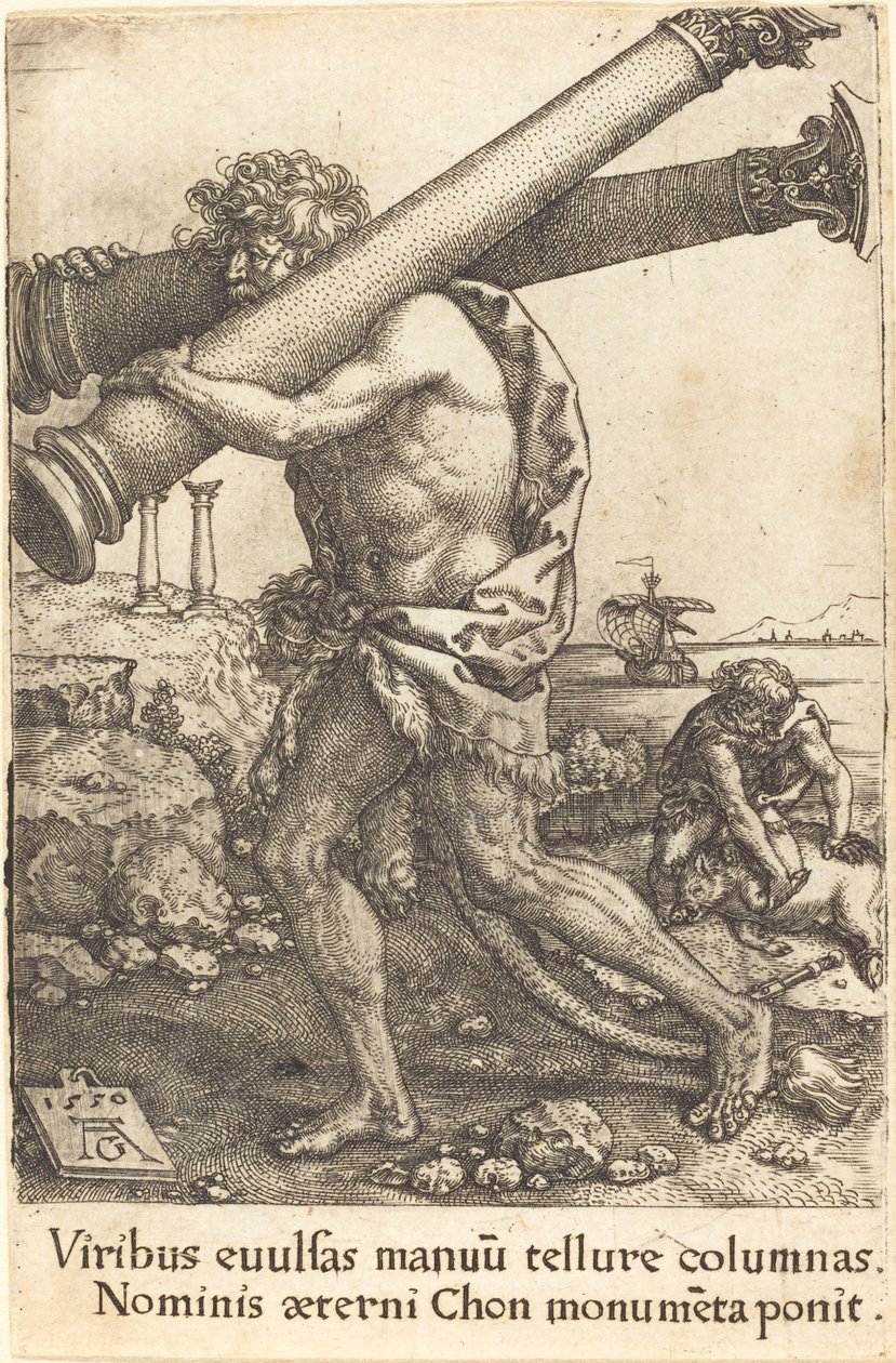 Herkules trägt die zwei Säulen von Gaza, 1550 von Heinrich Aldegrever