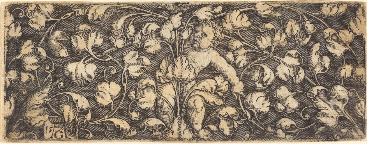 Ornament mit Laubwerk und einem Kind in der Mitte von Heinrich Aldegrever