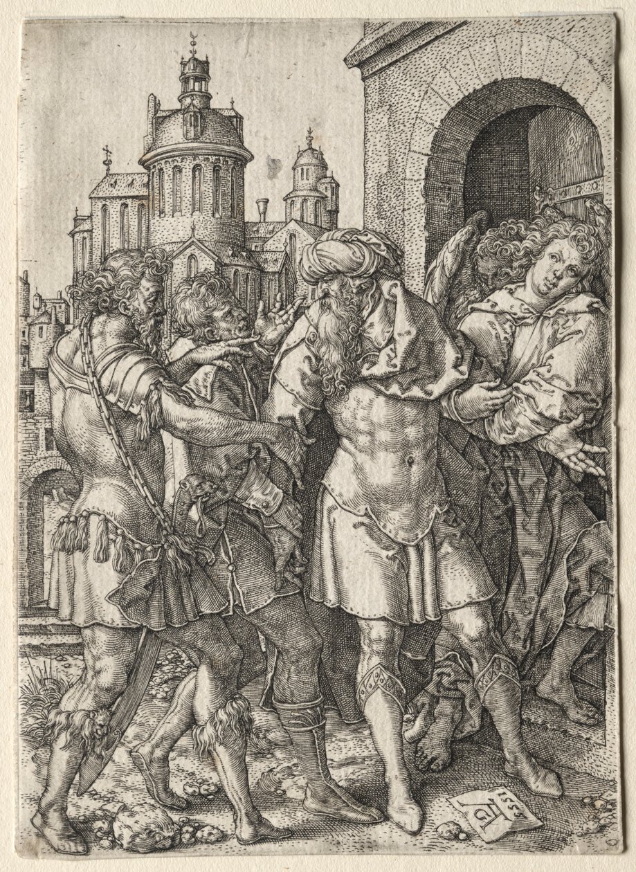 Die Geschichte von Lot: Lot verhindert die Gewalt der Sodomiten, 1555 von Heinrich Aldegrever