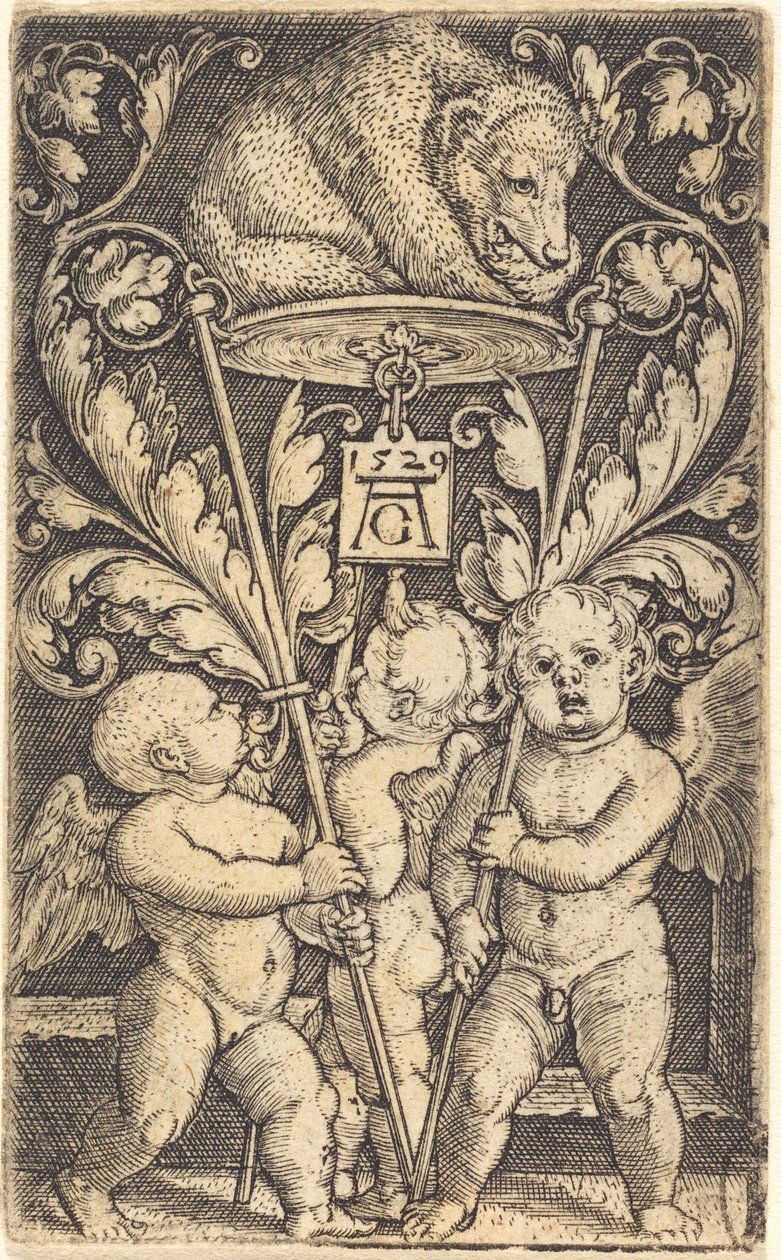 Drei Cupidos und ein Bär, 1529 von Heinrich Aldegrever