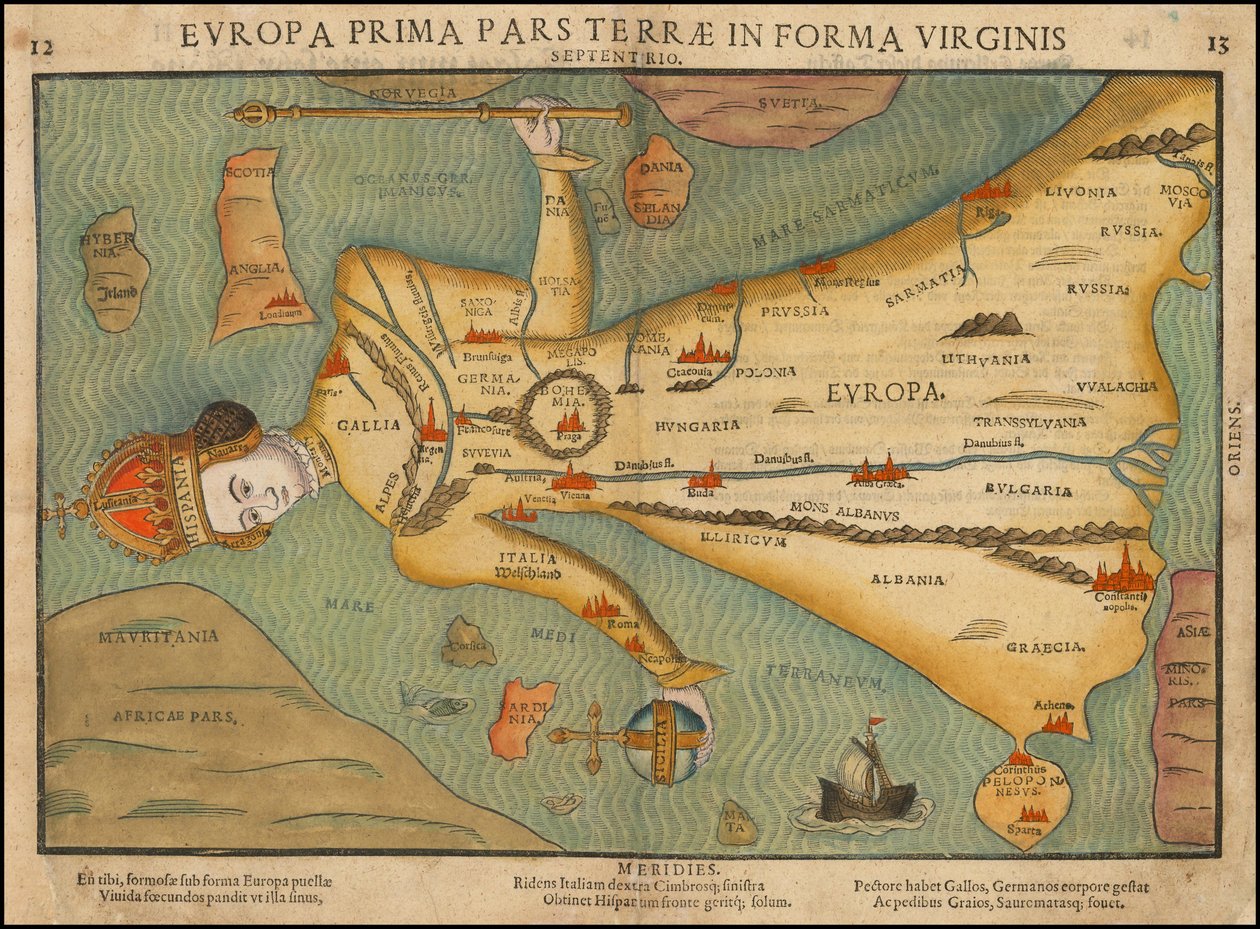 Anthropomorphe Karte von Europa, 1580er Jahre von Heinrich Bünting