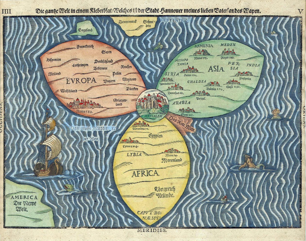 Die drei Kontinente mit Jerusalem im Zentrum der Welt von Heinrich Buntig