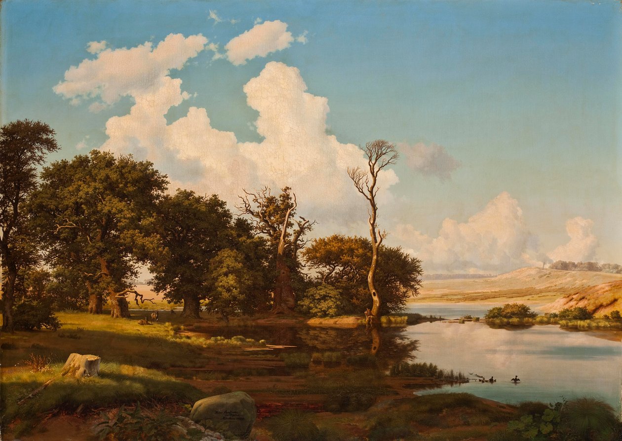 Dänische Landschaft, Eichen am See von Heinrich Buntzen